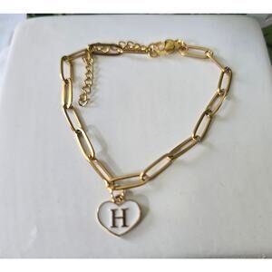 💘Pick 3 For $15 Stainless Steel Paperclip Gold Heart H Charm Bracelet New